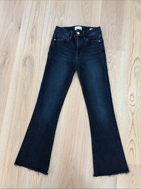 Frame Denim Black Flare Jeans with Raw Hem